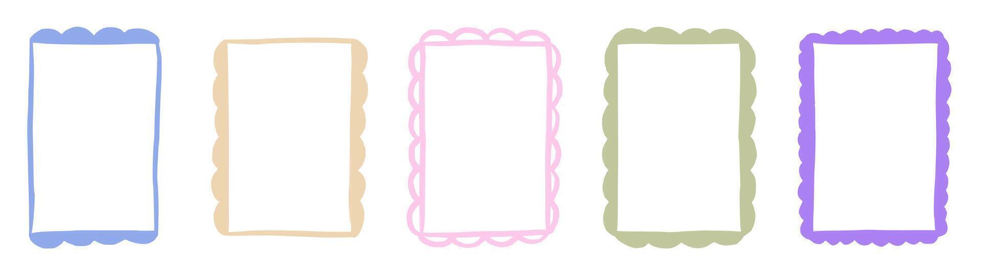 Scallop frame with line whimsical style. Wavy line decorative border frame pastel color. Scallop border wavy line. illustration vector
