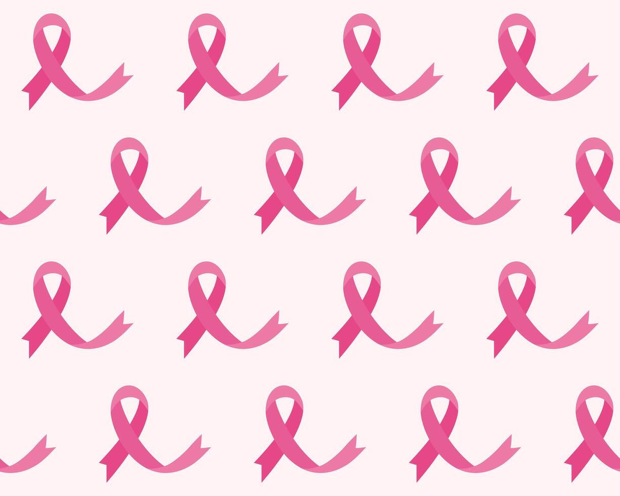 Breast cancer seamless pattern of pink ribbon on white background. vector
