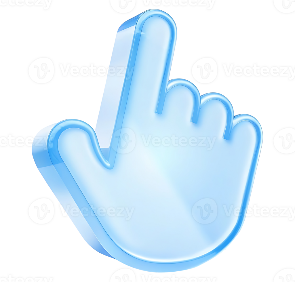 Glossy blue hand cursor icon pointing up isolated png
