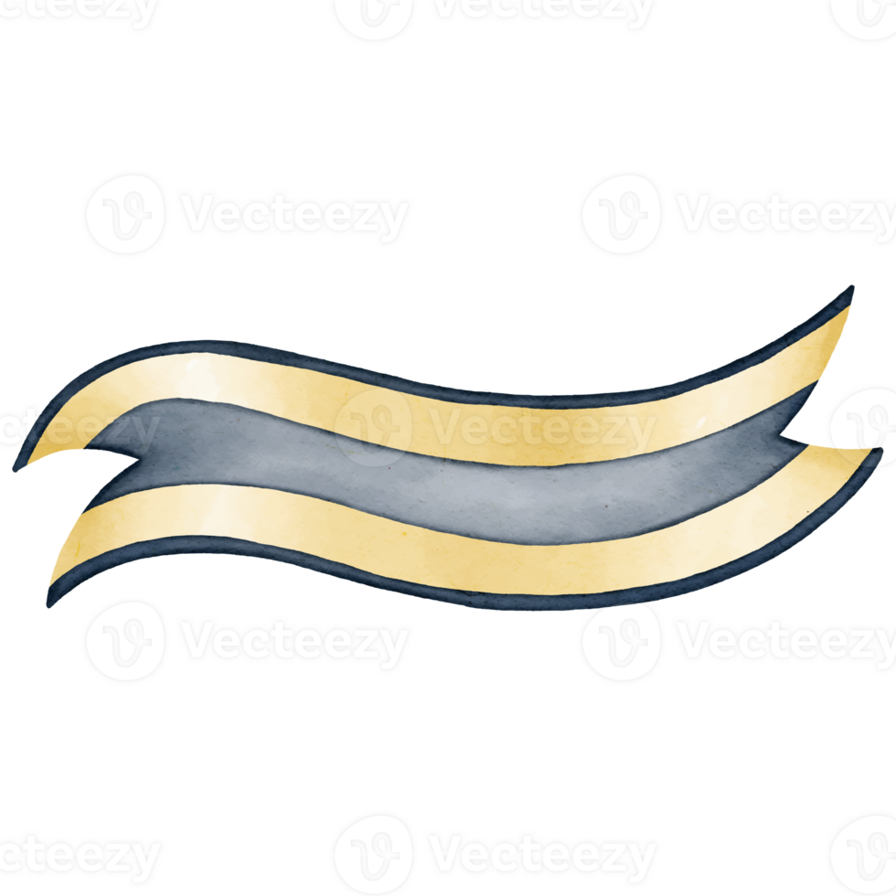 golden and dark blue ribbon watercolor png