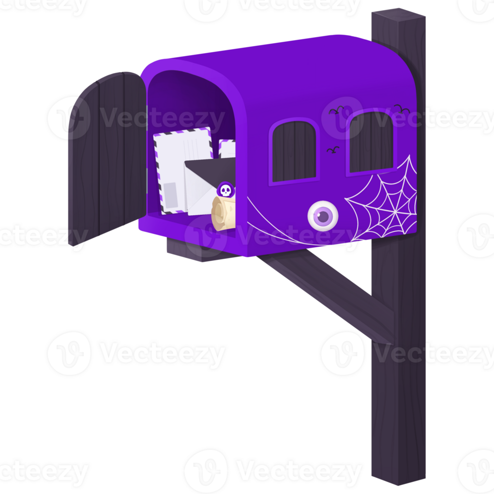 Open Purple Halloween Mailbox with Envelope png
