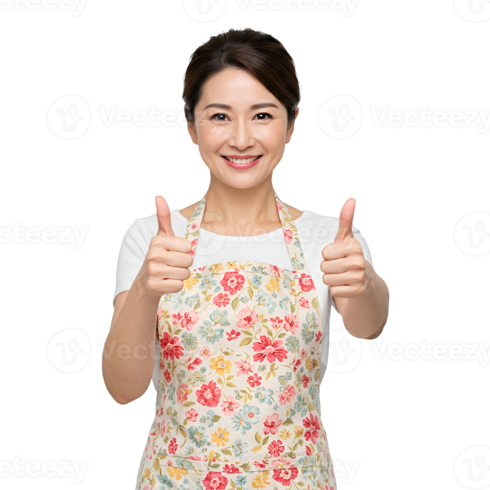 Enthusiastic Woman in Apron Giving Thumbs Up isolated on a transparent background png