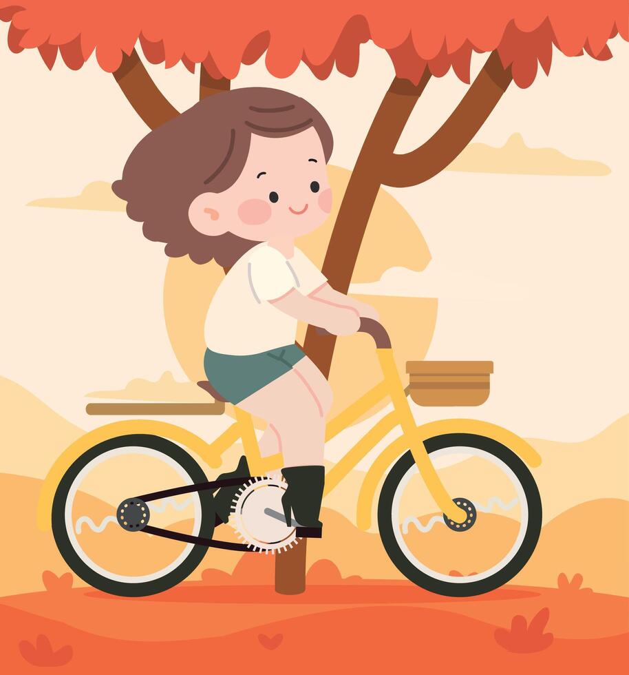 Child riding a yellow bicycle vector