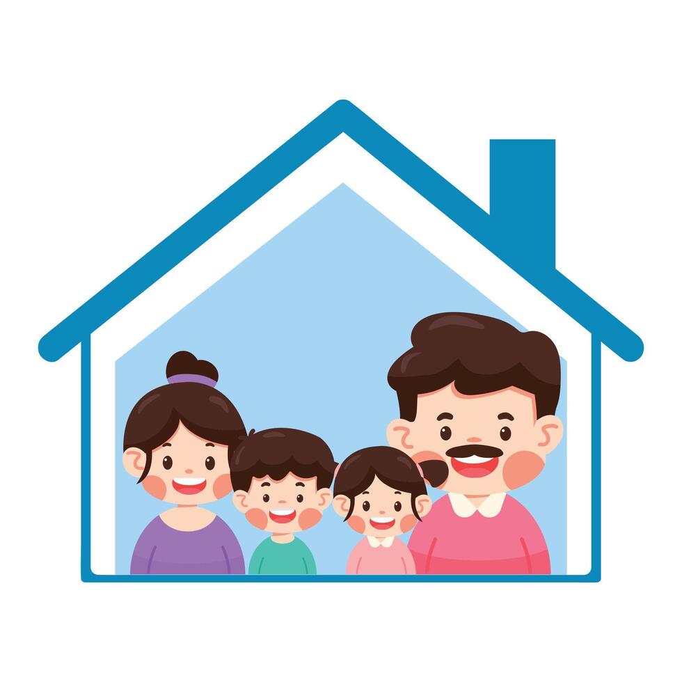 Family Staying Safe Together at Home vector