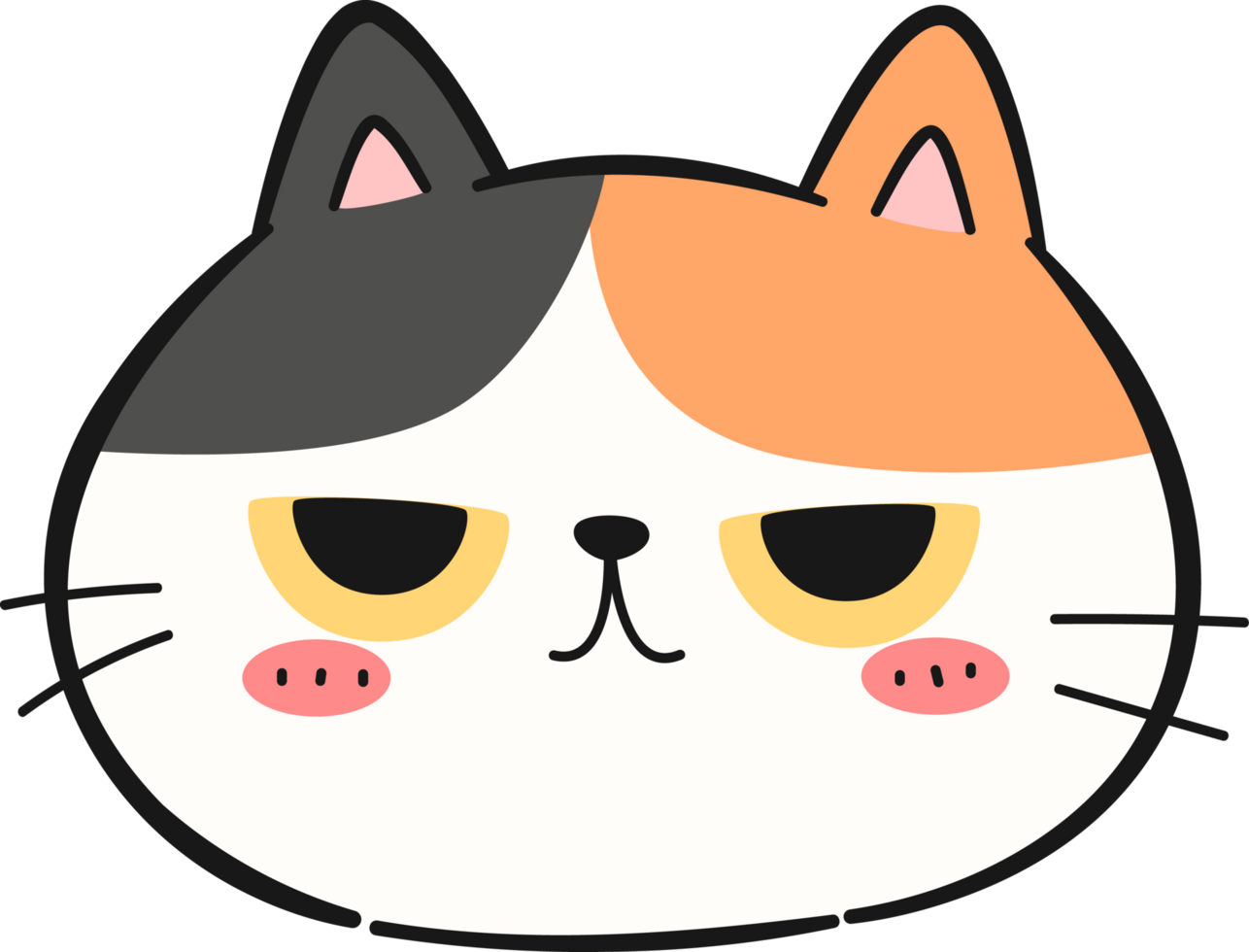 Boring face cartoon calico cat png