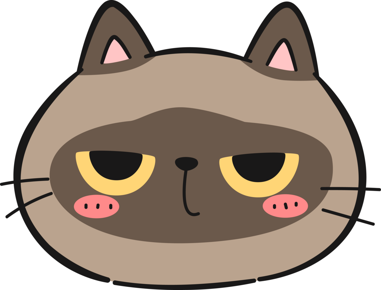 Boring face cartoon siamese cat png