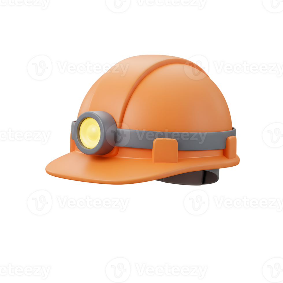Essential 3D Rendered Mining Hard Hat with Headlamp Isolated on Transparent Background png