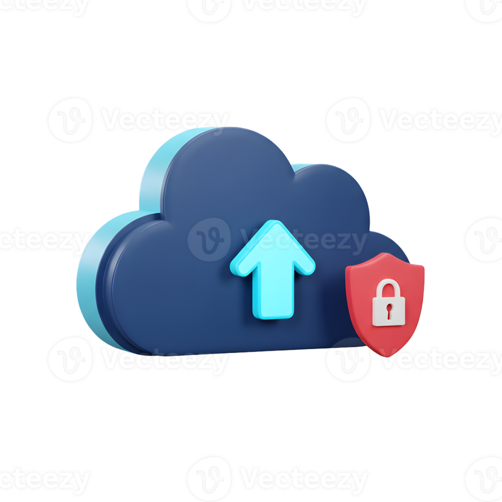 Secure Data Upload 3D Rendered Cloud Computing Icon Isolated on Transparent Background png