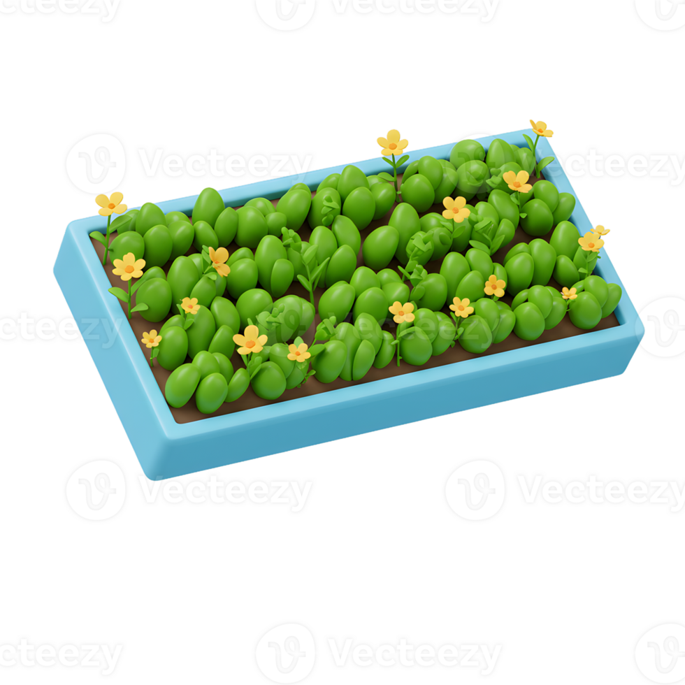 Lush 3D Rendered Vegetable Garden Bed Isolated on Transparent Background png