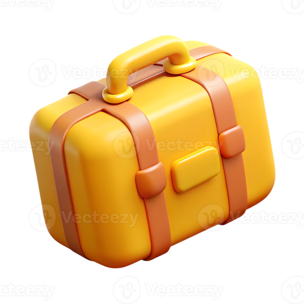 Stylized yellow suitcase with brown straps isolated on transparent background png