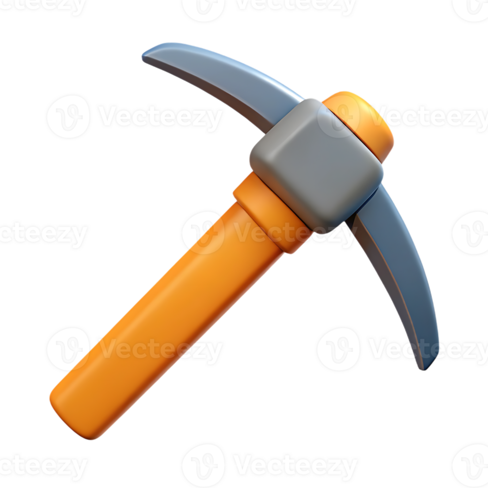 Stylized 3d pickaxe tool isolated on transparent background png