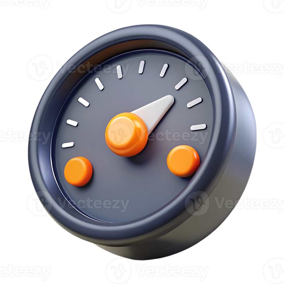 3d rendered gauge with orange accents isolated on transparent background png