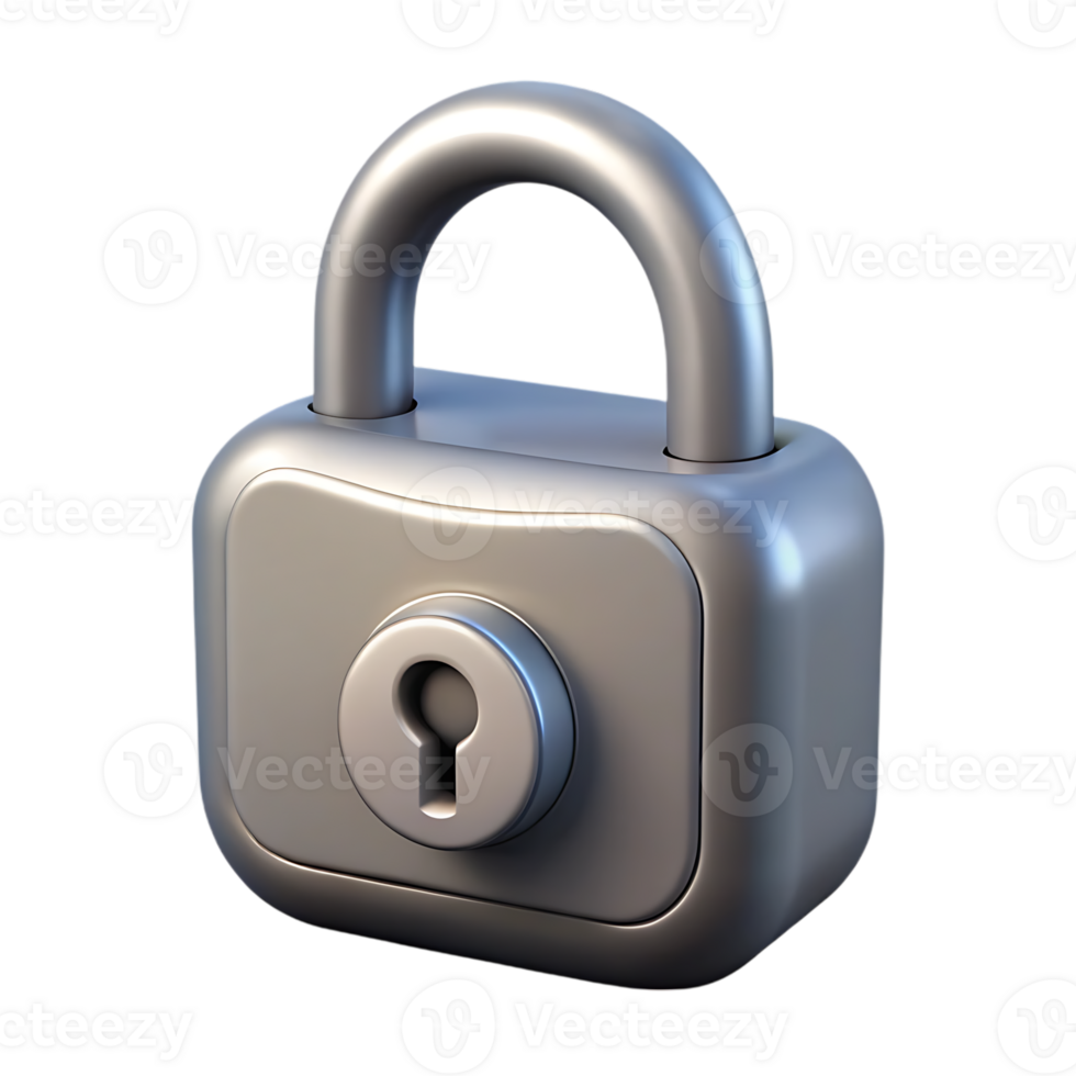 Shiny silver padlock isolated on transparent background png