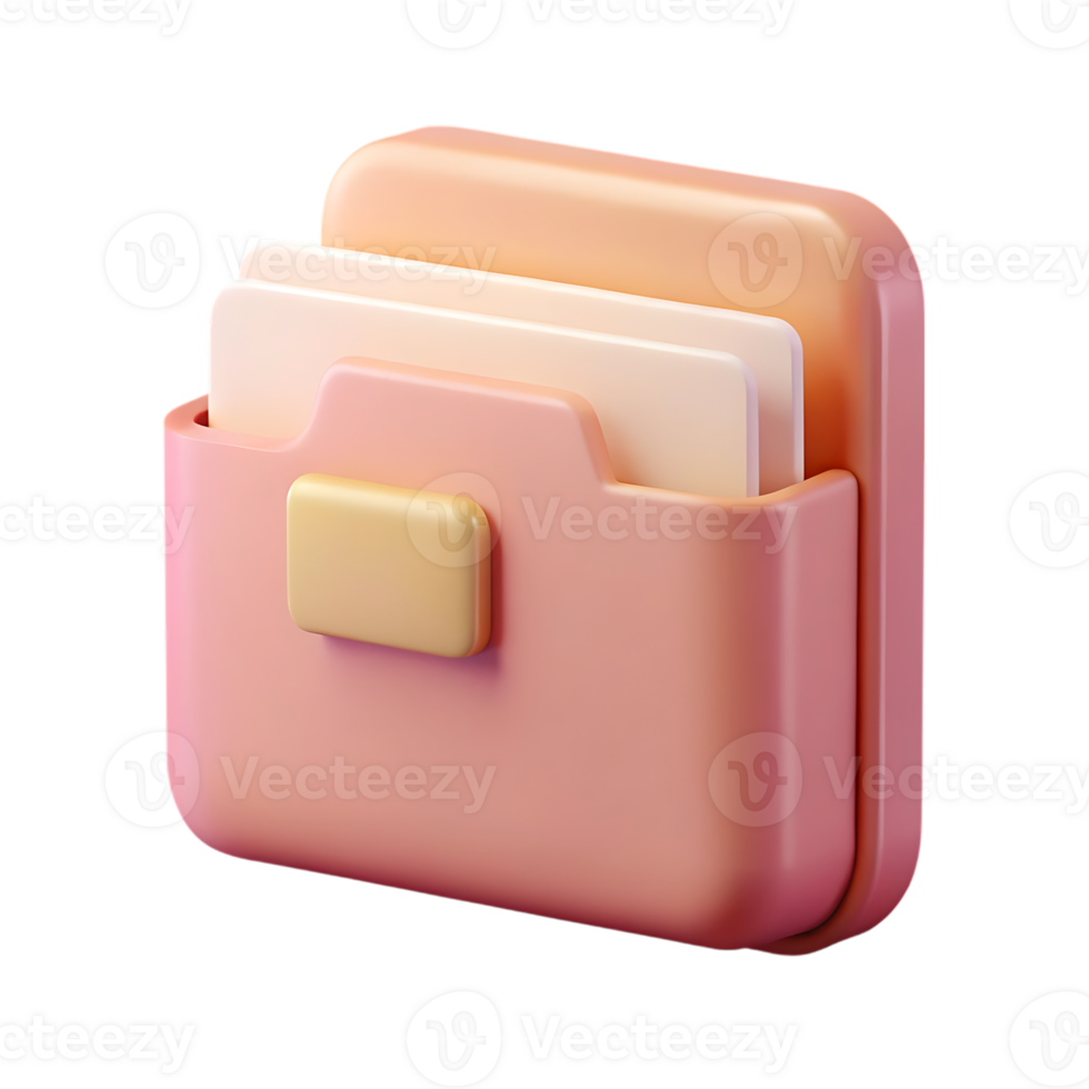 Cute pink folder icon with documents isolated on transparent background png