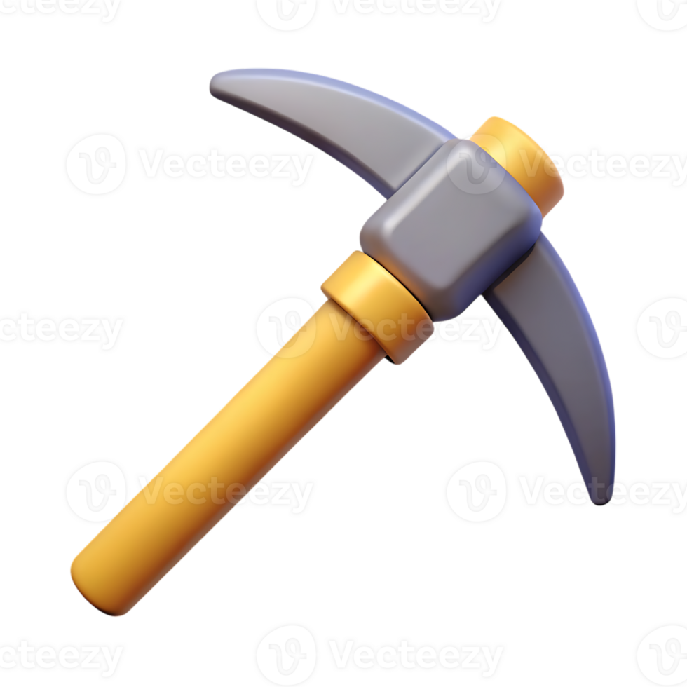Stylized 3d mining pickaxe isolated on transparent background png