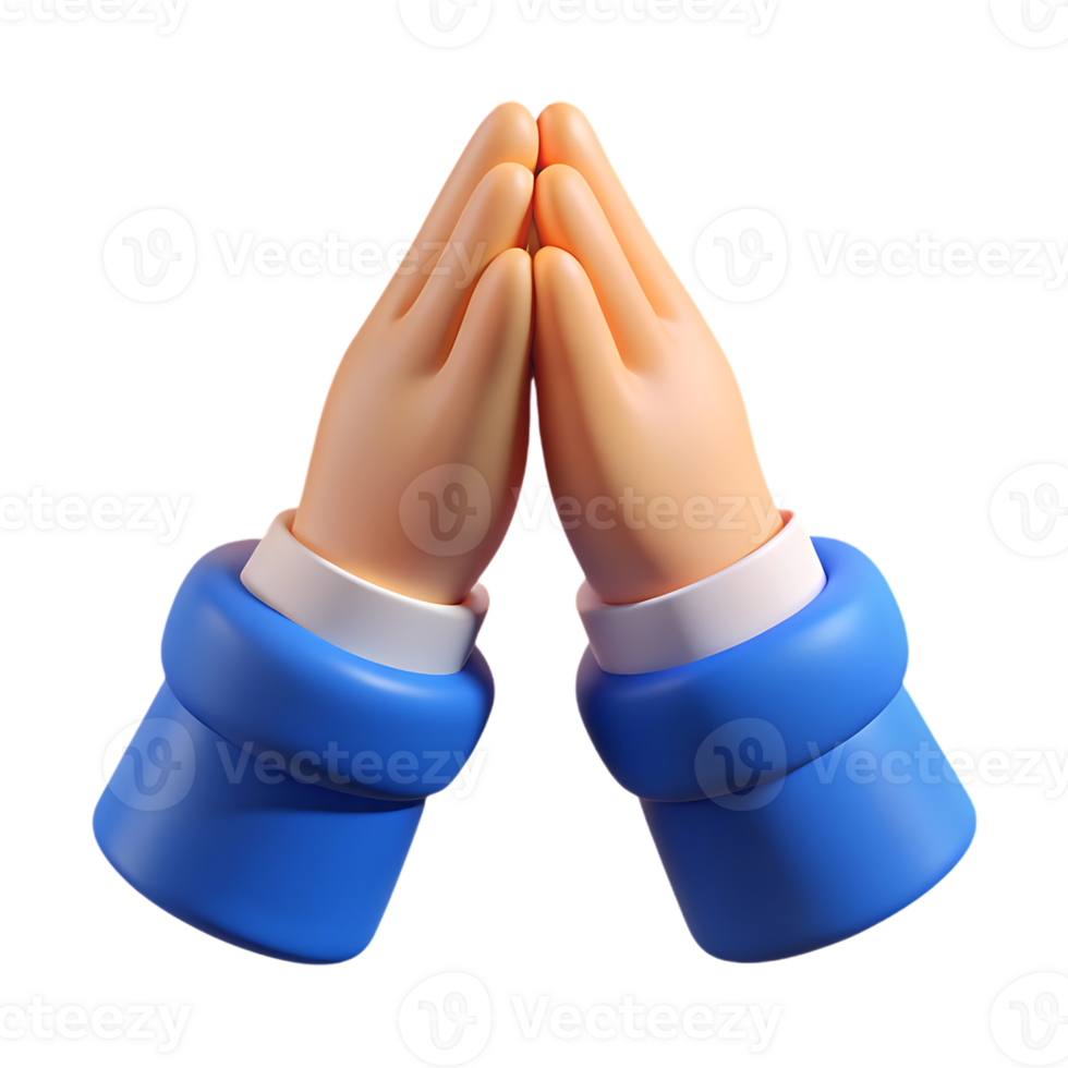 Cartoon praying hands gesture isolated on transparent background png