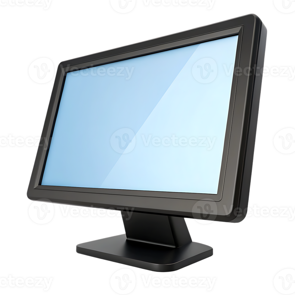 Modern black computer monitor with blue screen isolated on transparent background png
