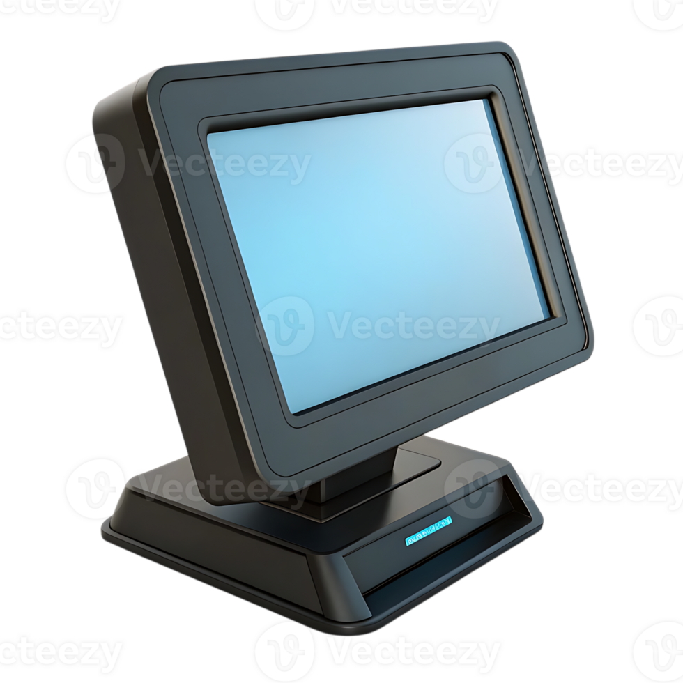 Modern black touchscreen pos system isolated on transparent background png