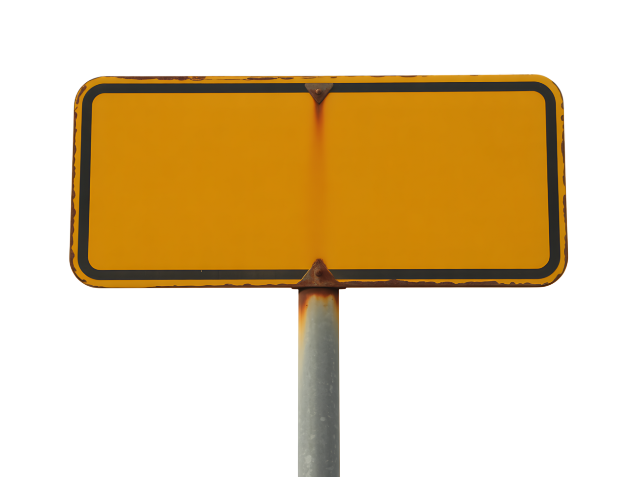 A rusty yellow sign on a pole png