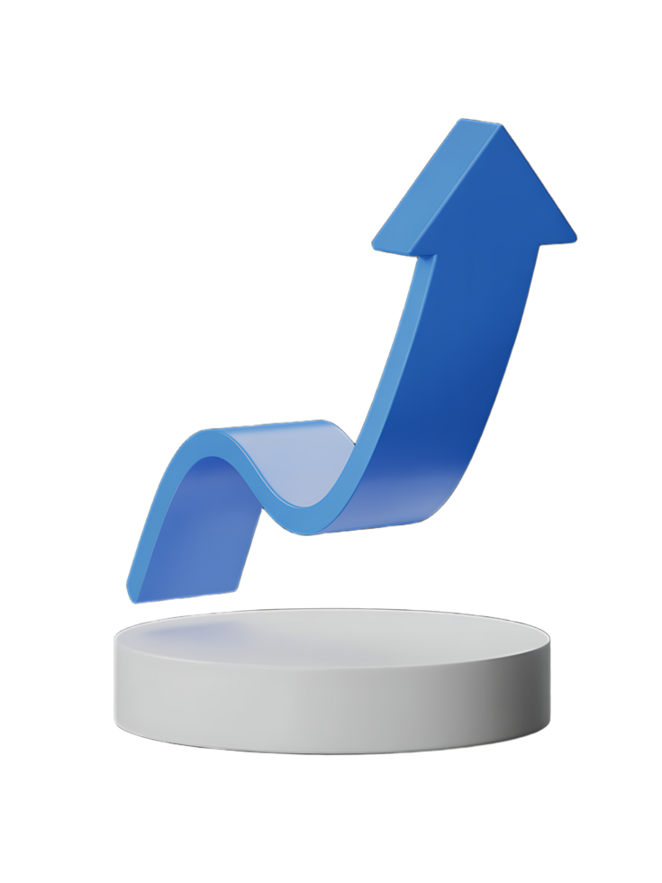 A blue arrow pointing upward on a pedestal png