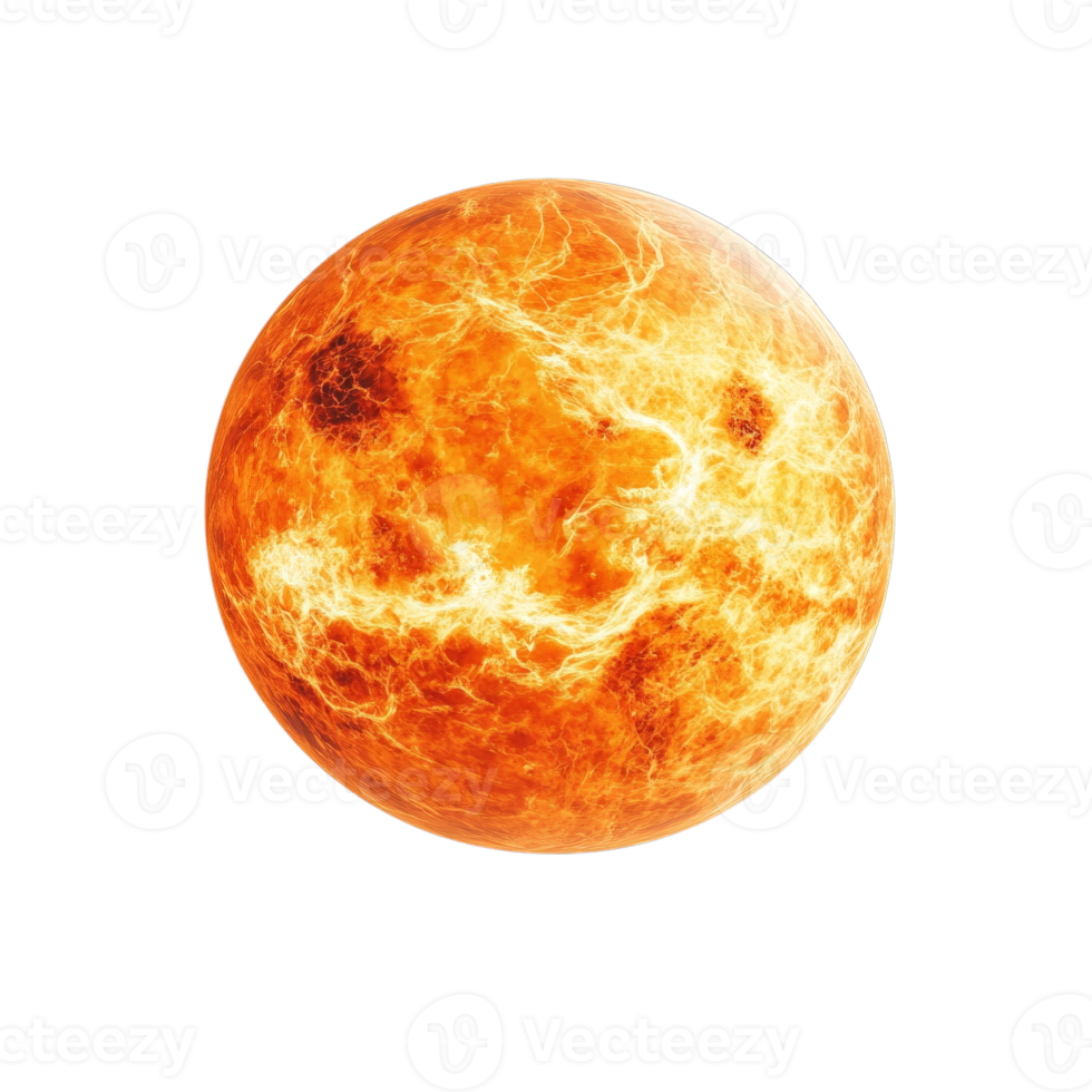 Detailed view of planet venus with fiery surface texture for educational and design purposes png