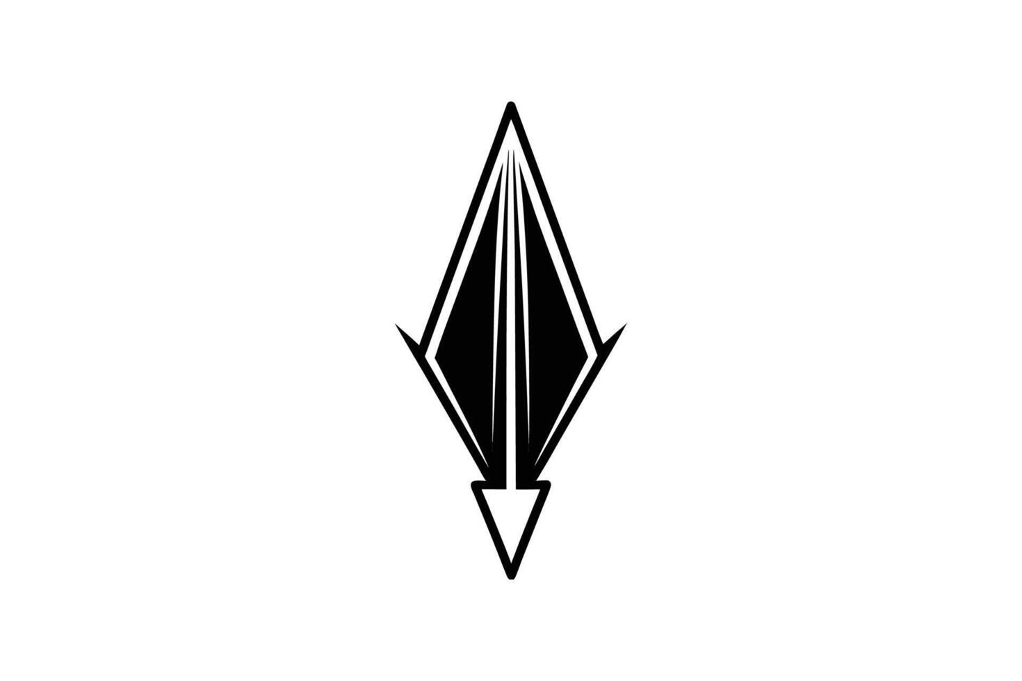 Abstract Arrowhead Design with Sharp Edges and Geometric Shapes Pointing Downwards Isolated on White Background a Silhouette stylized arrowhead design presented clean silhouette vector