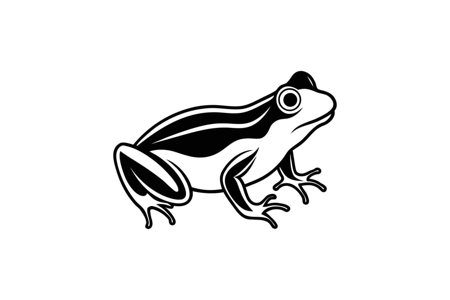 Elegant Black and White Frog Illustration with Detailed Lines and Striking Contrast Featuring a Clean Silhouette Style on a White Background silhouette detailed vector