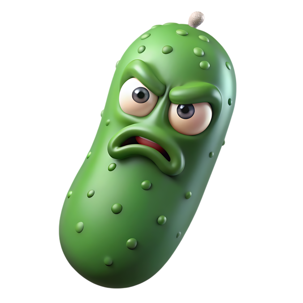 Angry cartoon cucumber 3d render isolated on transparent background png