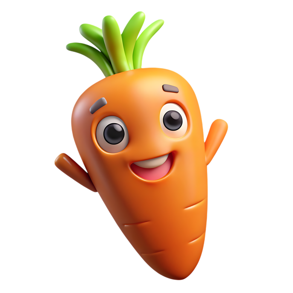Happy cartoon carrot character isolated on transparent background png