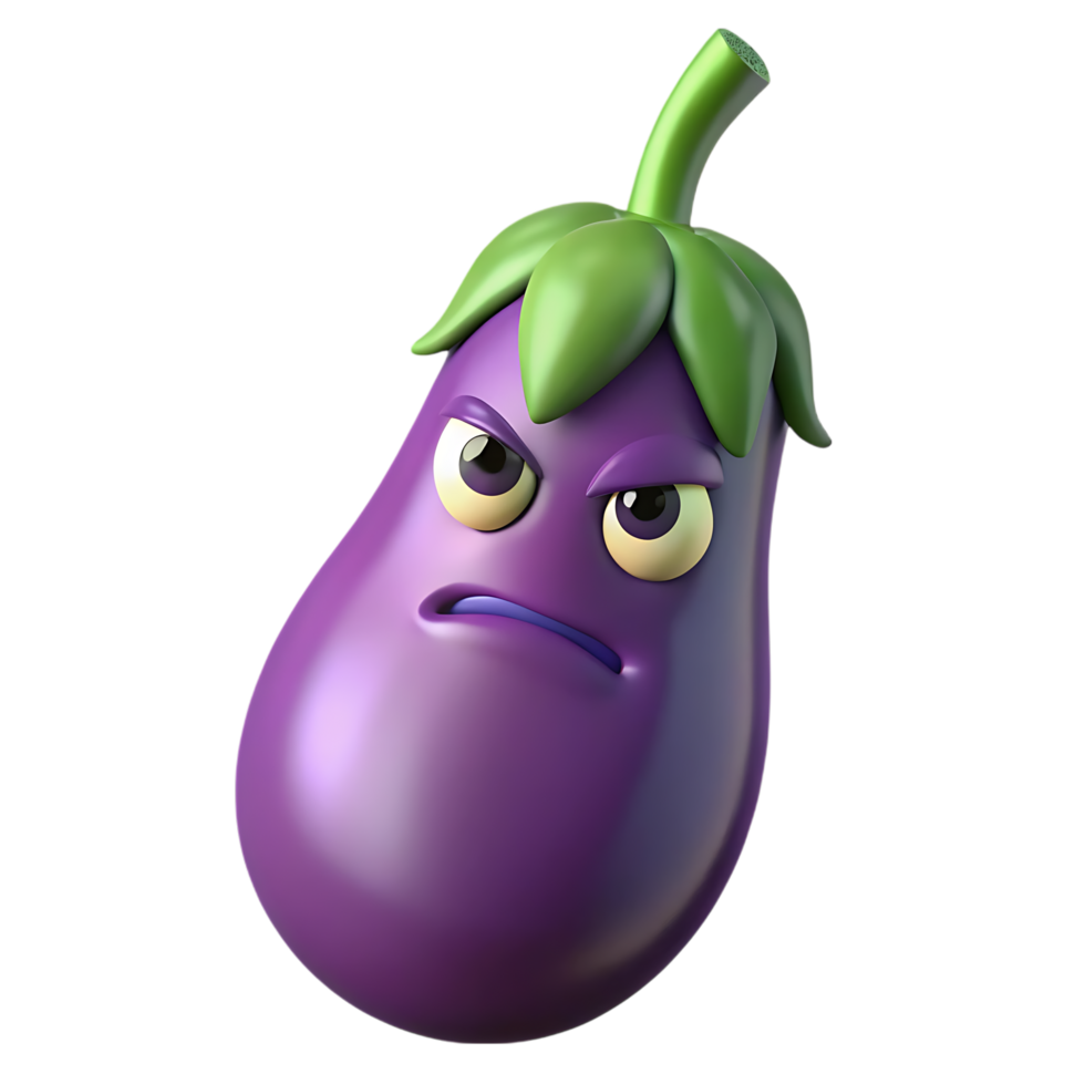 Angry eggplant cartoon character isolated on transparent background png