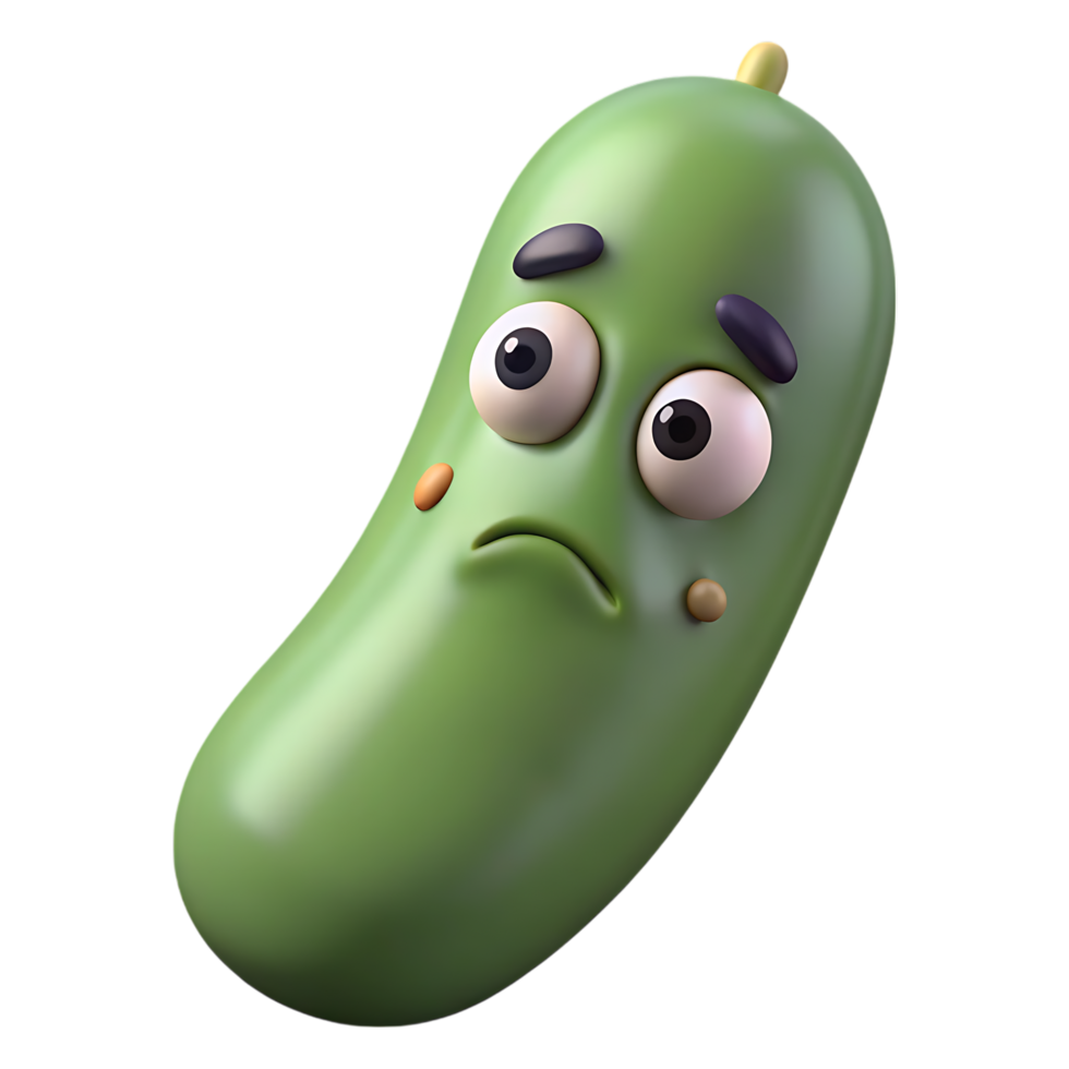 Sad cucumber cartoon character isolated on transparent background png