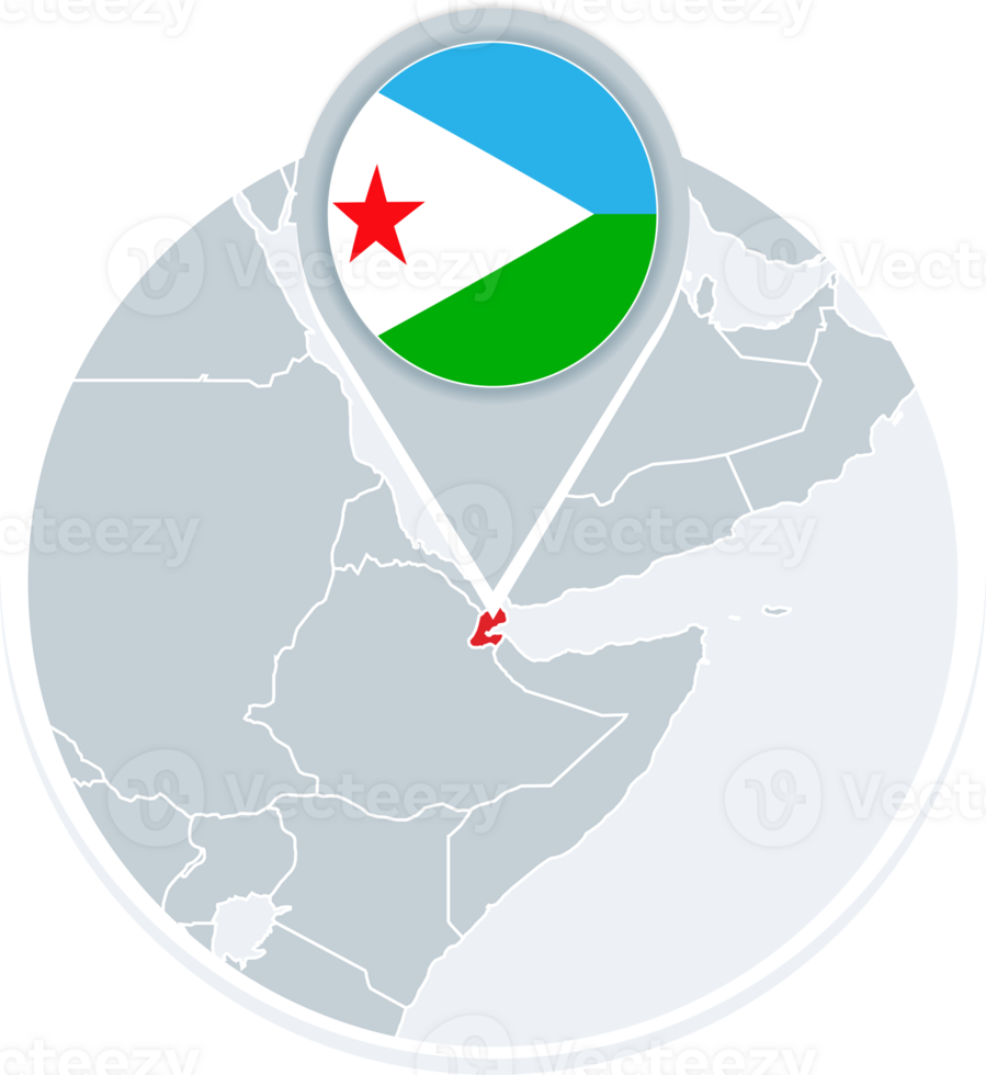 Djibouti map and flag, map icon with highlighted Djibouti png