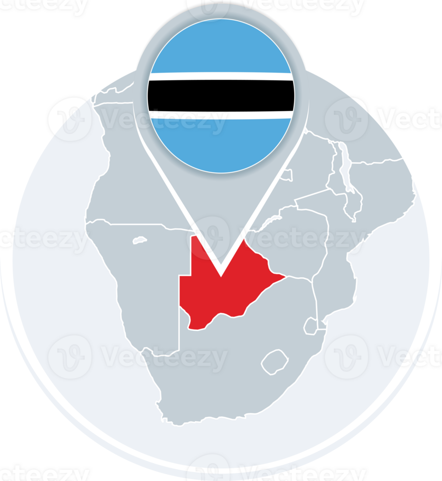Botswana map and flag, map icon with highlighted Botswana png