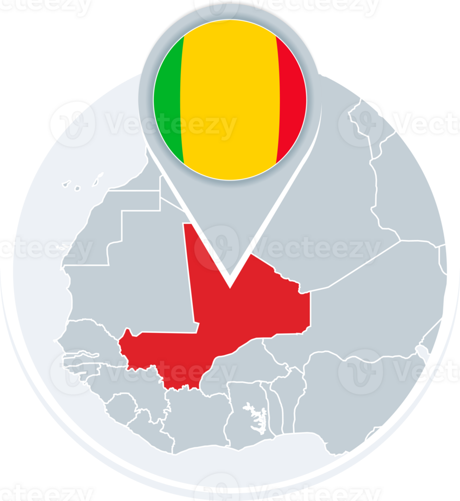 Mali map and flag, map icon with highlighted Mali png