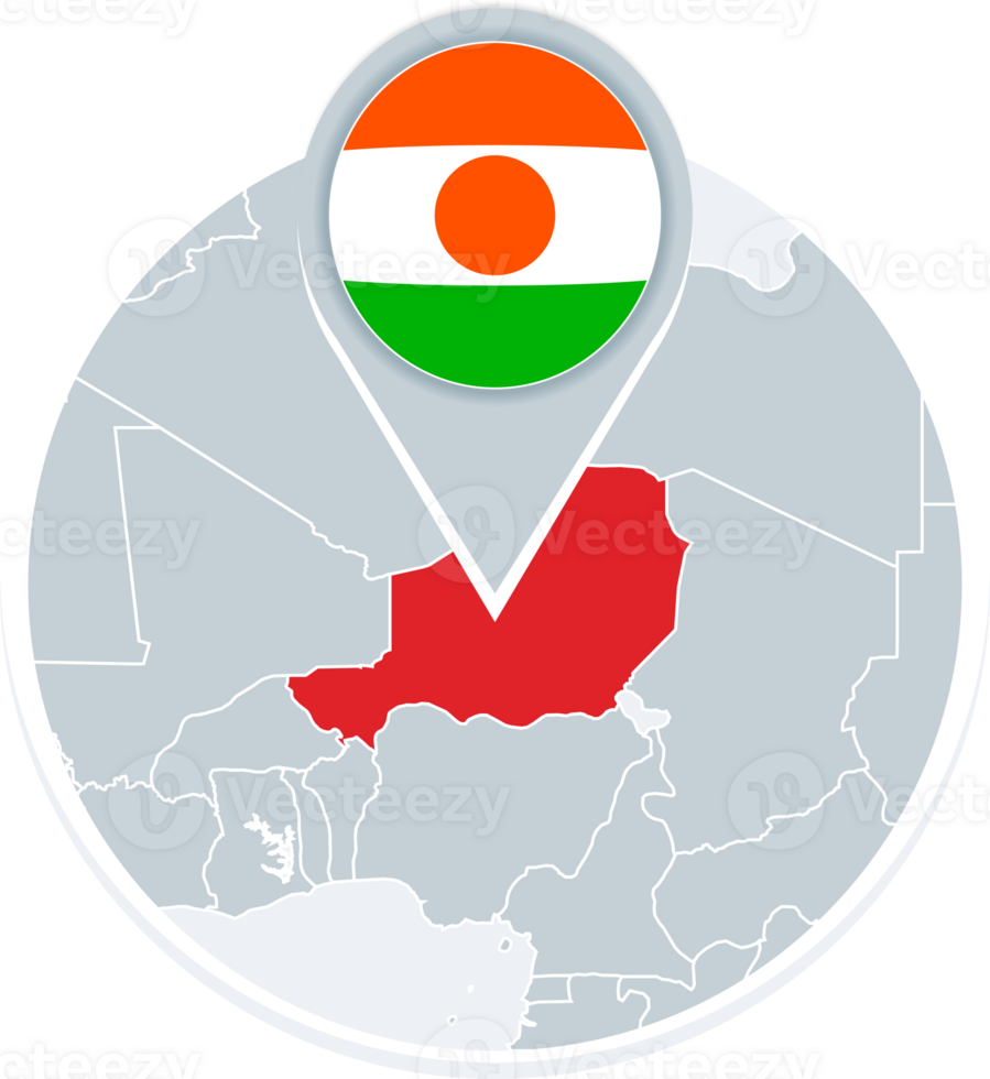 Niger map and flag, map icon with highlighted Niger png