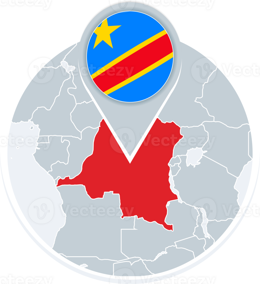 Democratic Republic of the Congo map and flag, map icon with highlighted DR Congo png
