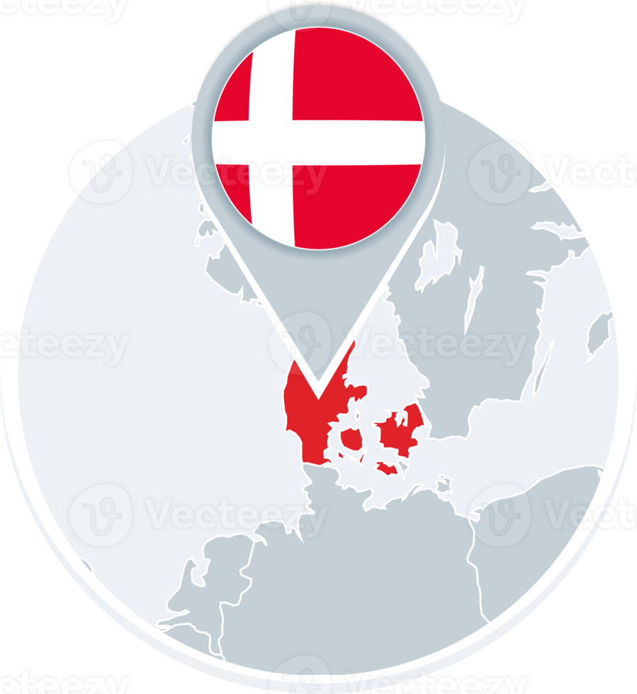 Denmark map and flag, map icon with highlighted Denmark png