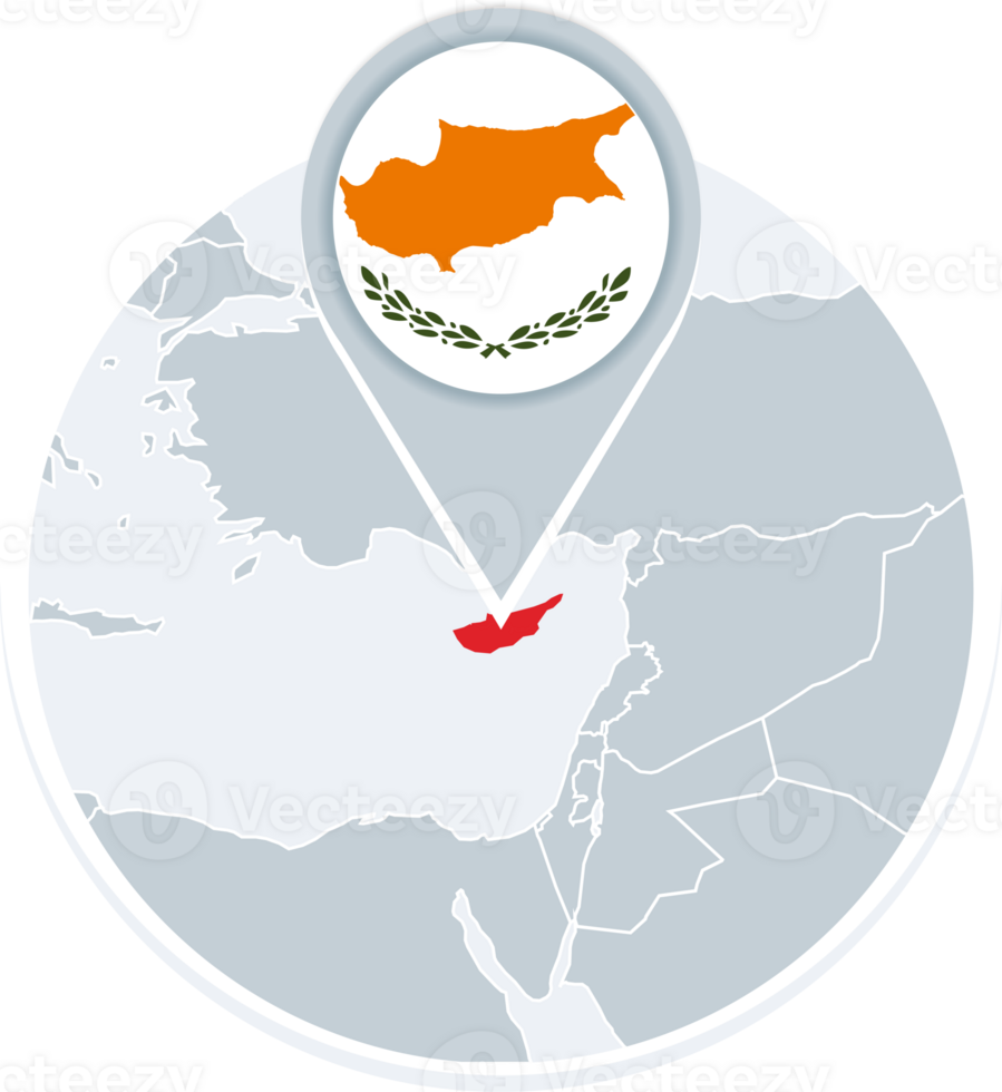 Cyprus map and flag, map icon with highlighted Cyprus png