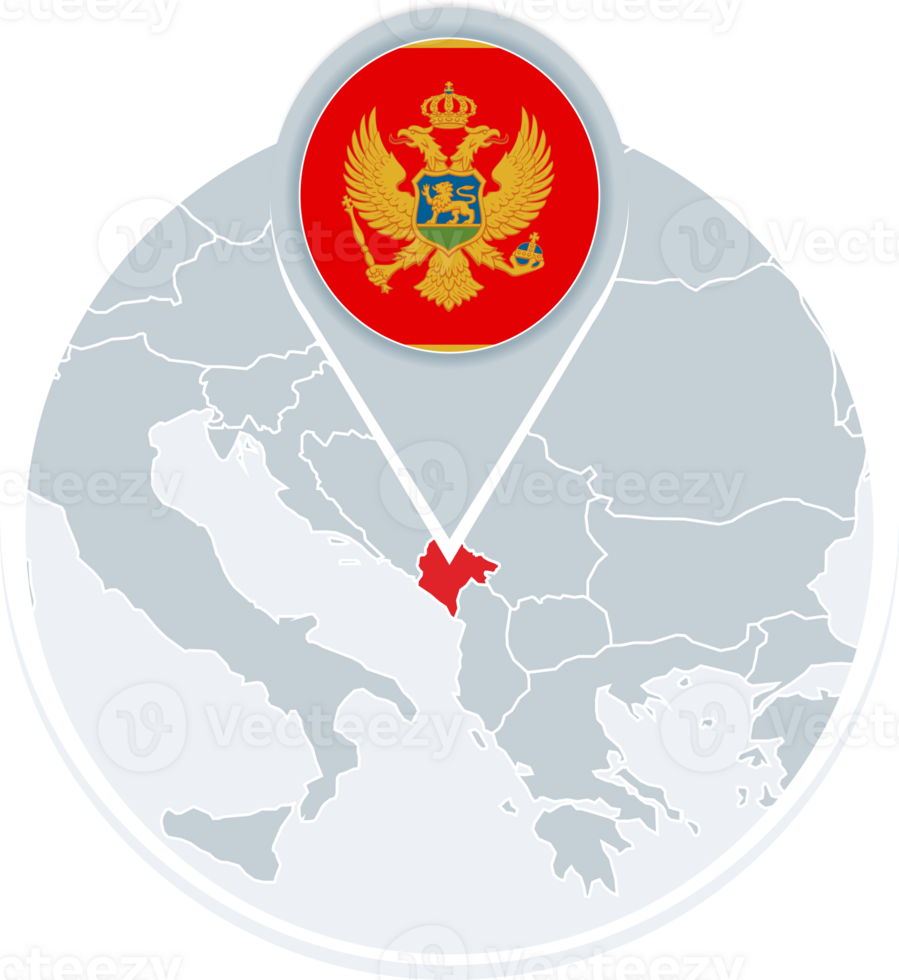 Montenegro map and flag, map icon with highlighted Montenegro png