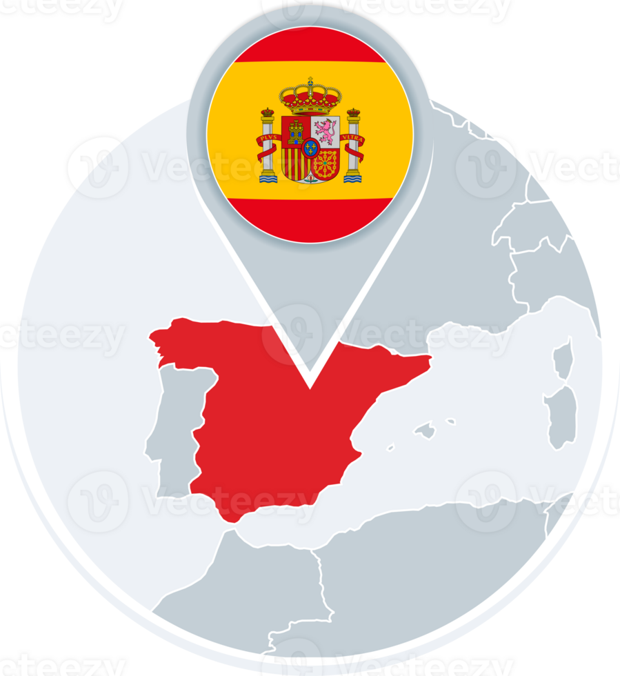 Spain map and flag, map icon with highlighted Spain png