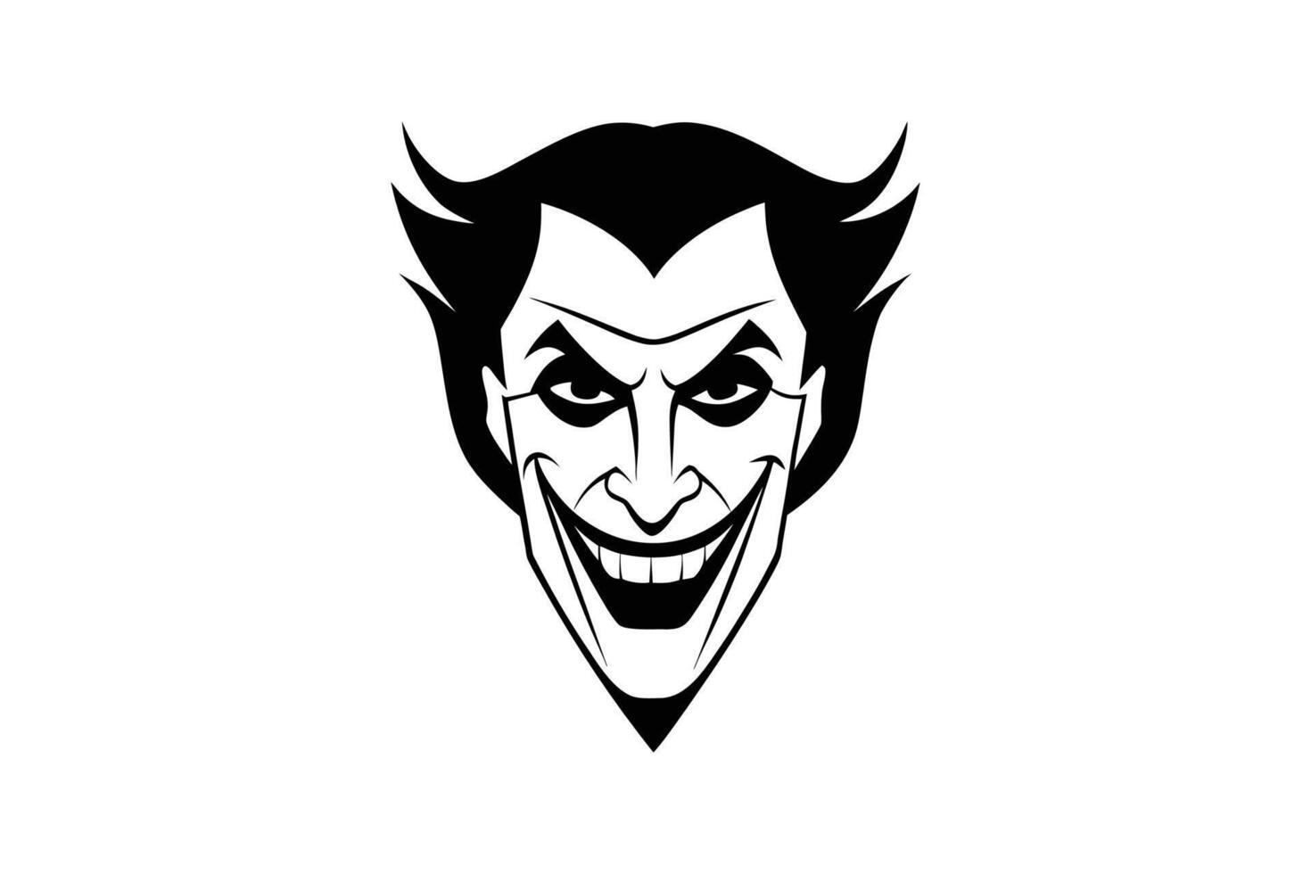 Cartoon Villain Face with Sinister Smile and Pointed Chin in Black and White Silhouette Style Perfect for Graphic Design and Halloween Projects silhouette vector