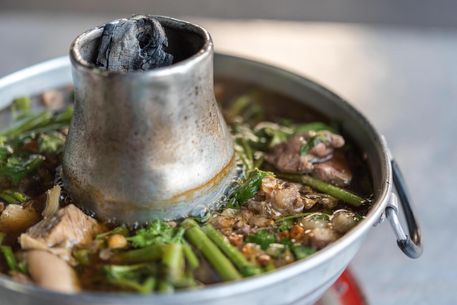 Braised beef clear with meat tendon soup stew photo