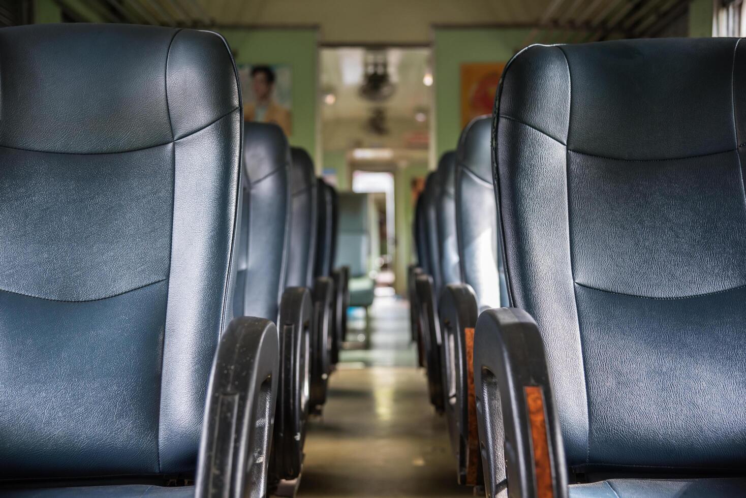Inside of railway train with seats vintage style photo