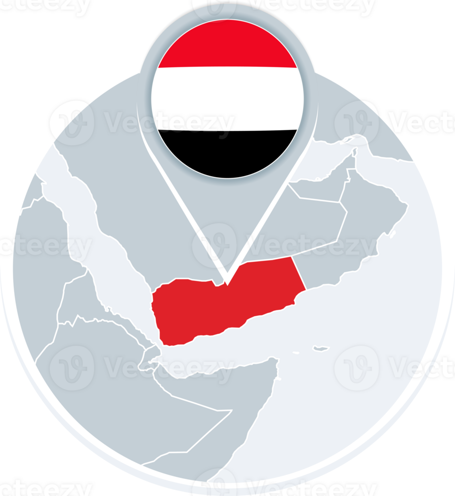 Yemen map and flag, map icon with highlighted Yemen png