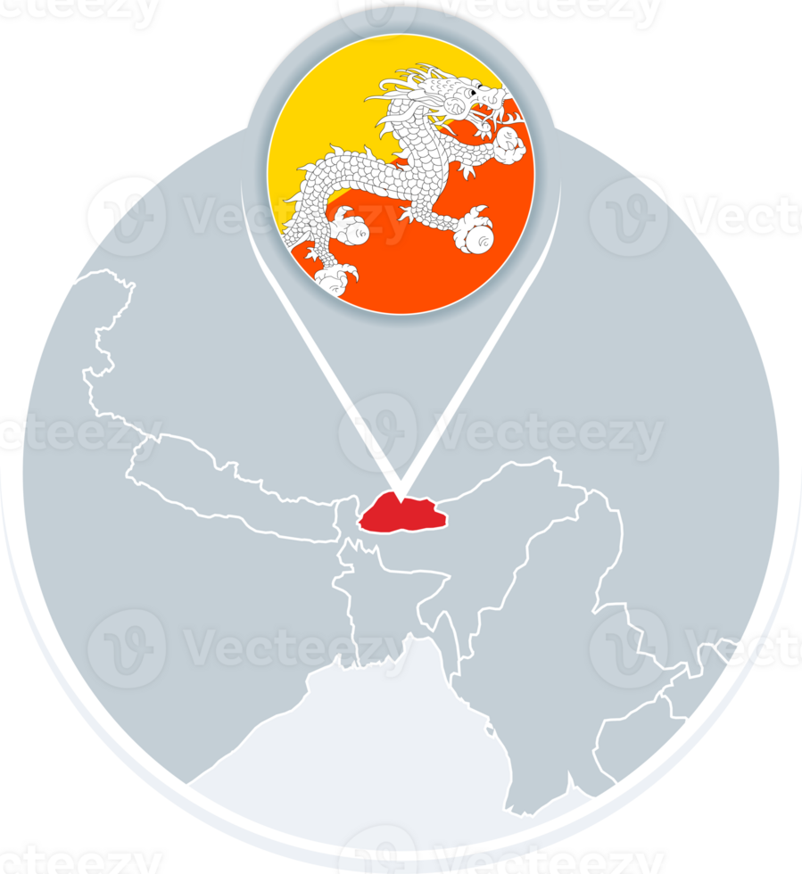 Bhutan map and flag, map icon with highlighted Bhutan png
