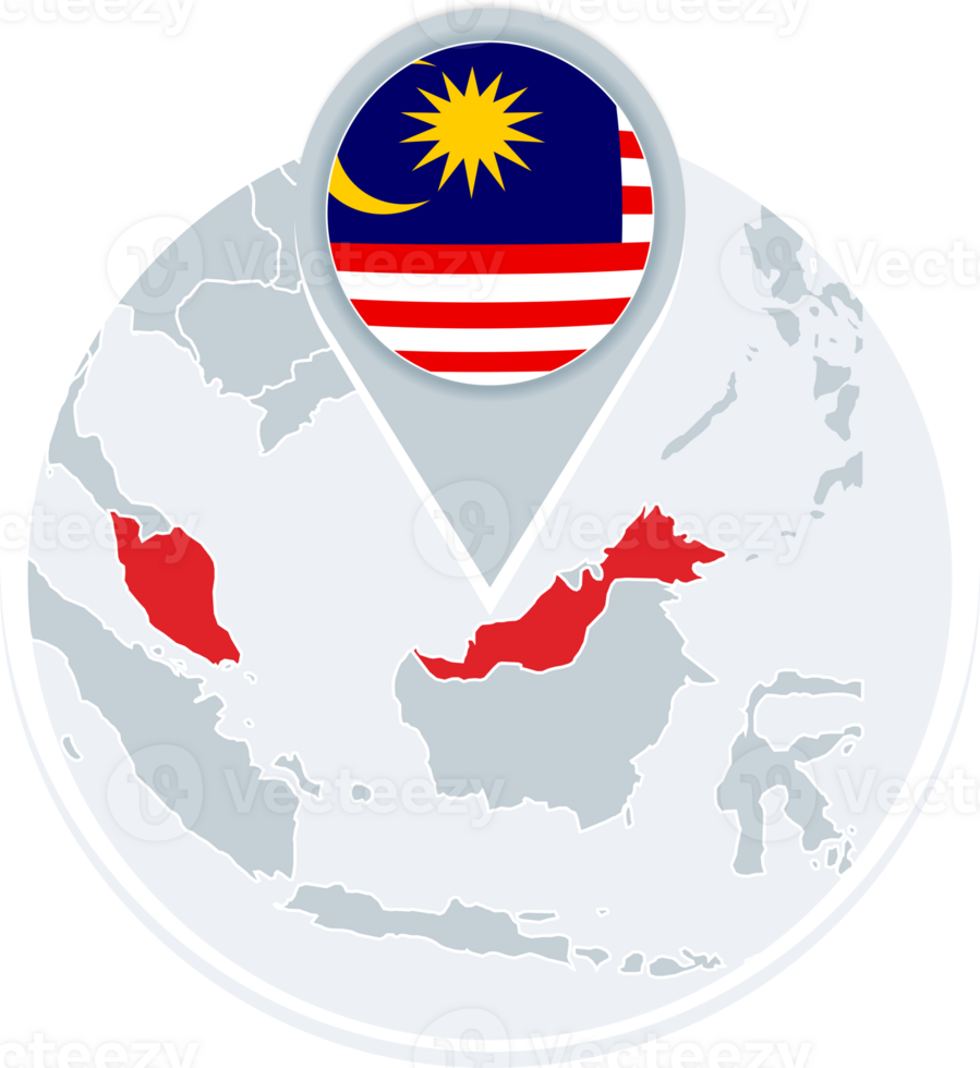 Malaysia map and flag, map icon with highlighted Malaysia png