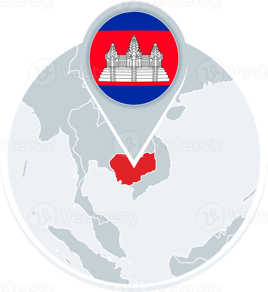 Cambodia map and flag, map icon with highlighted Cambodia png