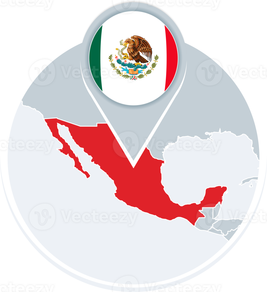 Mexico map and flag, map icon with highlighted Mexico png
