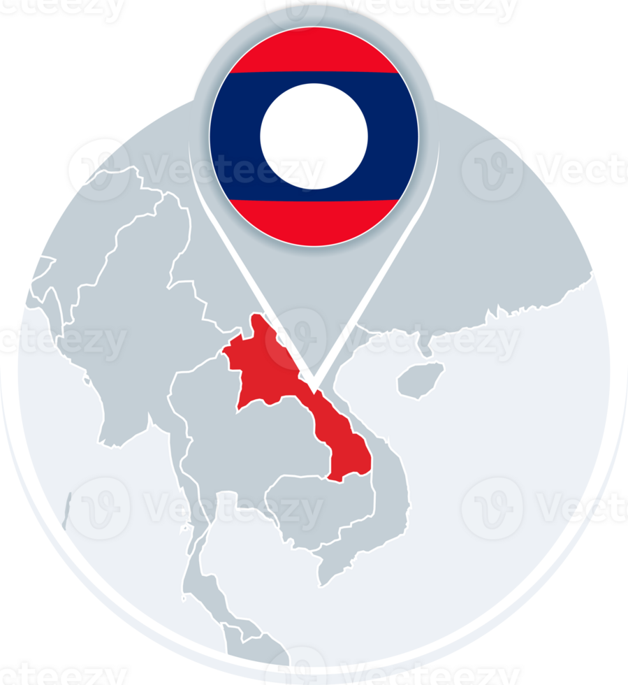 Laos map and flag, map icon with highlighted Laos png