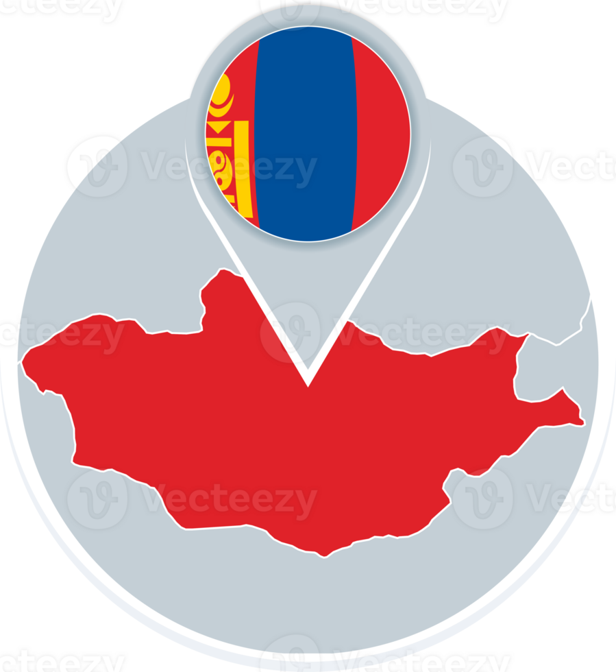 Mongolia map and flag, map icon with highlighted Mongolia png